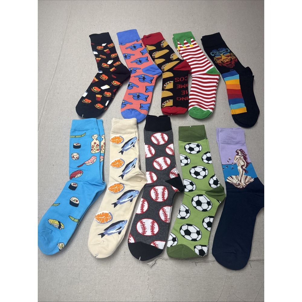Different Touch Novelty Crew Socks 10 Pair Lot Multi-Color US 9-12 New